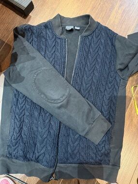 A|X Men's Cable-Knit Bomber Sweater Jacket - Black